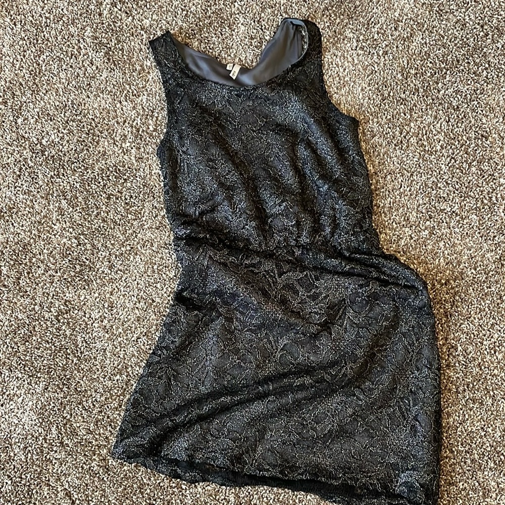 Studio Y Black/silver lace dress size small. Cinched waist.